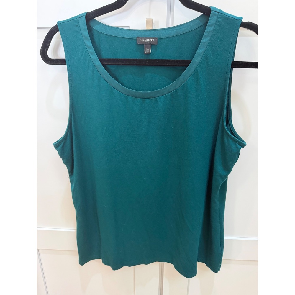 Talbots Petites Women LP Dark Teal Green Rayon Spandex Sleeveless Tank Top Shell